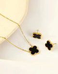 Elegant 4 Leaf Clover Jewelry Set with Necklace, Bracelet & Earrings