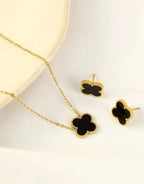 Elegant 4 Leaf Clover Jewelry Set with Necklace, Bracelet & Earrings