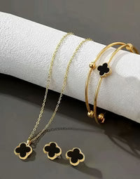 Elegant 4 Leaf Clover Jewelry Set with Necklace, Bracelet & Earrings
